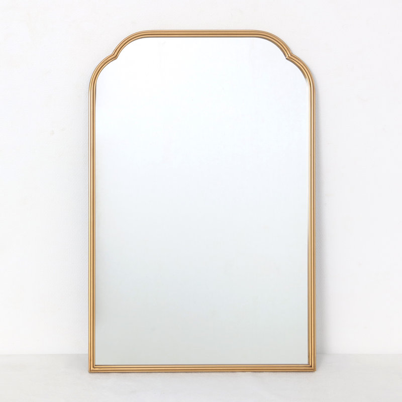 Miroir de salle de bain encadré en métal doré antique à arc cranté et à crémaillère française, 39 po x 29 po, 39 po x 29 po