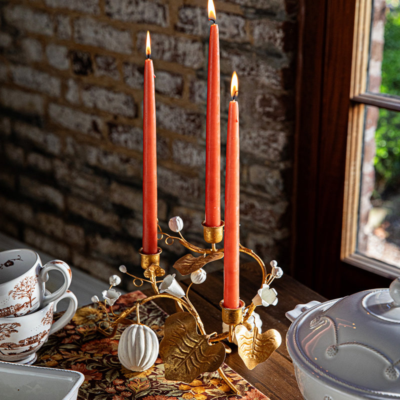 Forest Walk Pumpkin & Vine Candlestick Holder - Gold, 7.25" H x 12" W x 7" D, 3