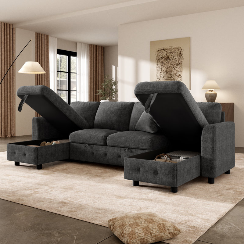 Chenille Sofa Bed, 4, Beige