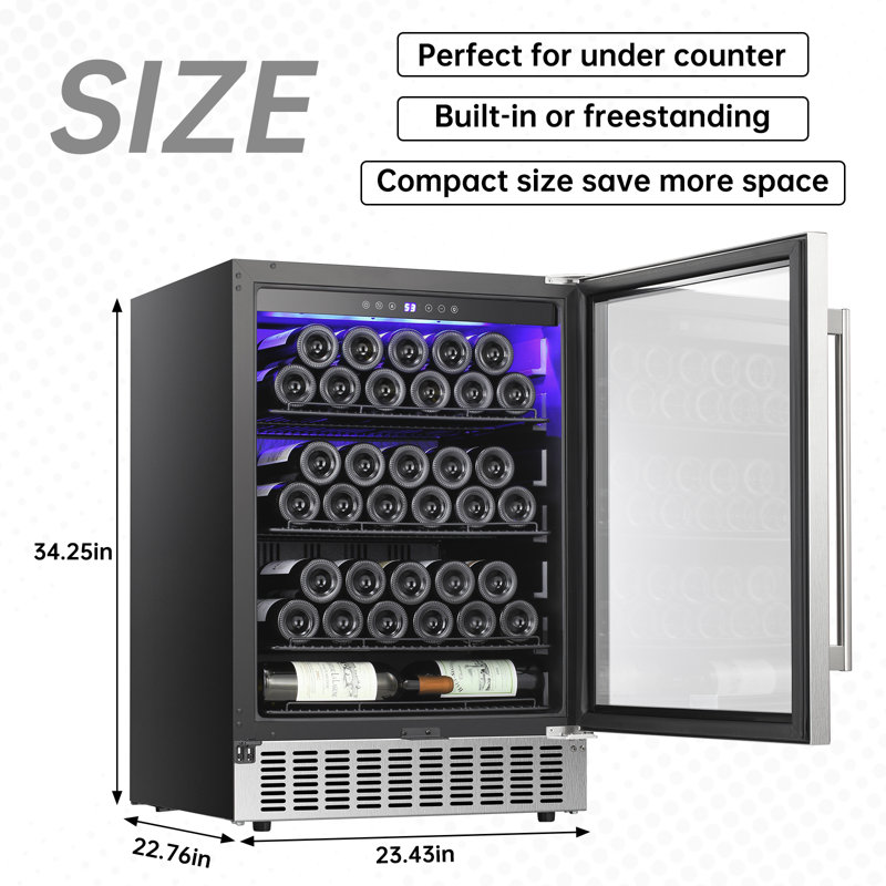 KELIVOL 23.43'' W Freestanding 88 Cans (12 oz.) 6.5 Cubic Feet Beverage Cooler with Wine Storage and Glass Door