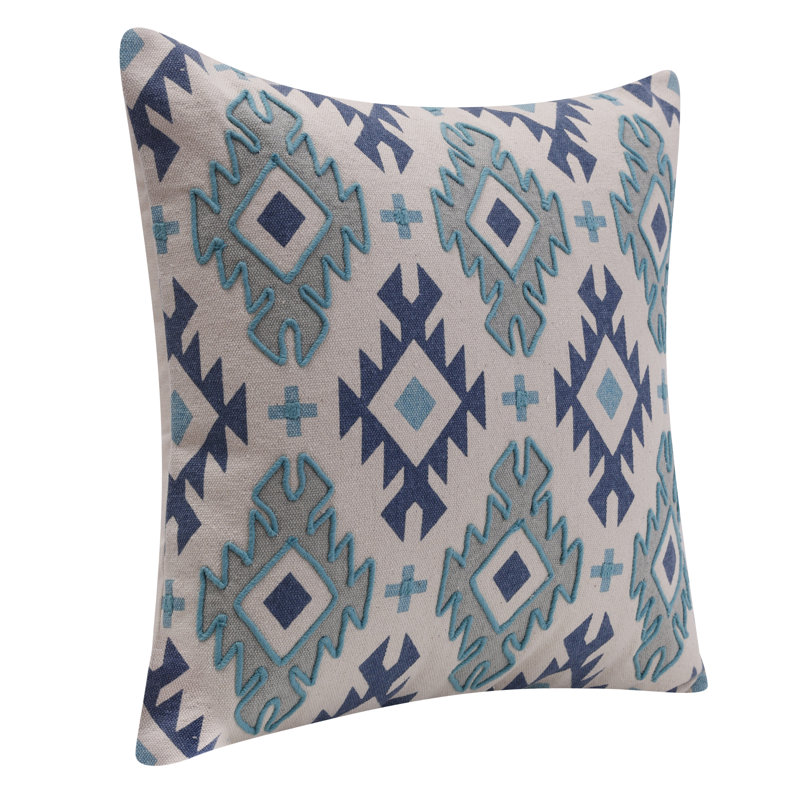 Geometric 100% Cotton Throw Square Pillow Cover, Polyester, Navy/Light Gray