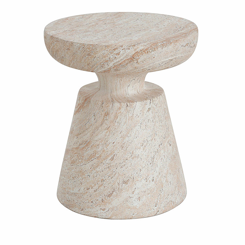Table d'appoint d'extérieur / d'intérieur en béton léger, finition travertin, Beige