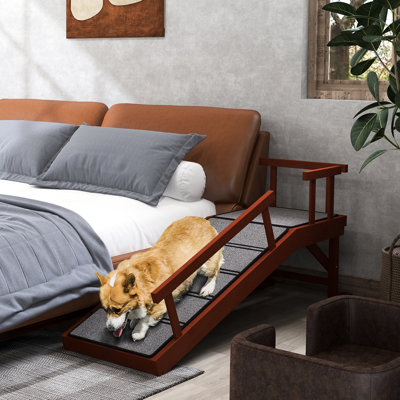 Rampe pour chien pour chiens de grande taille, 49 po de long, brun - antidérapant, garde-corps amovibles, rampe de soutien de 66 lb, jusqu'à charge, construction en pin