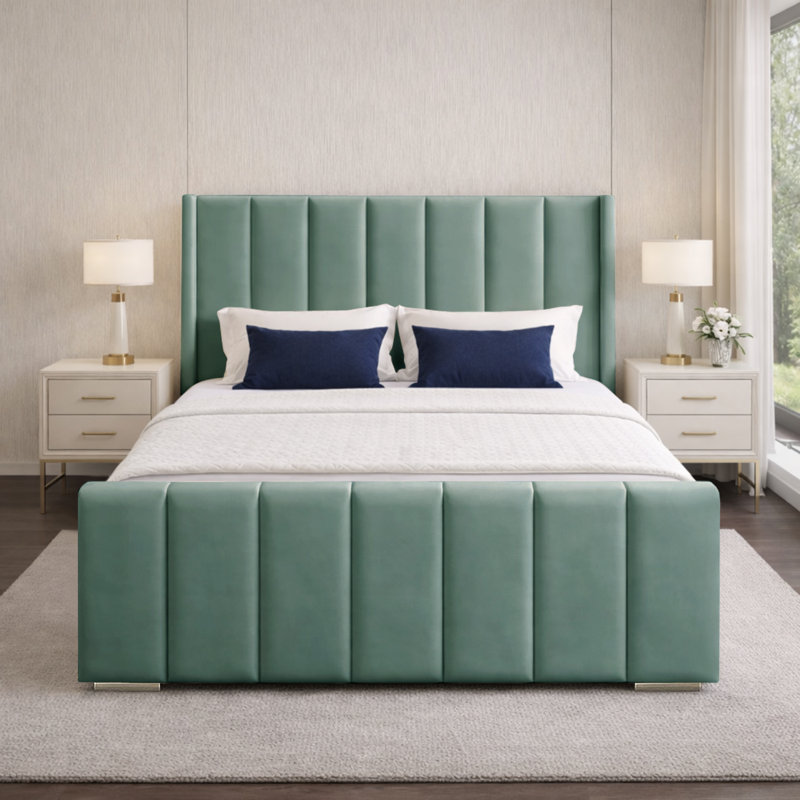 Premium Luxury Wingback Panel Bed Frame, Duck Egg, Double (4'6)
