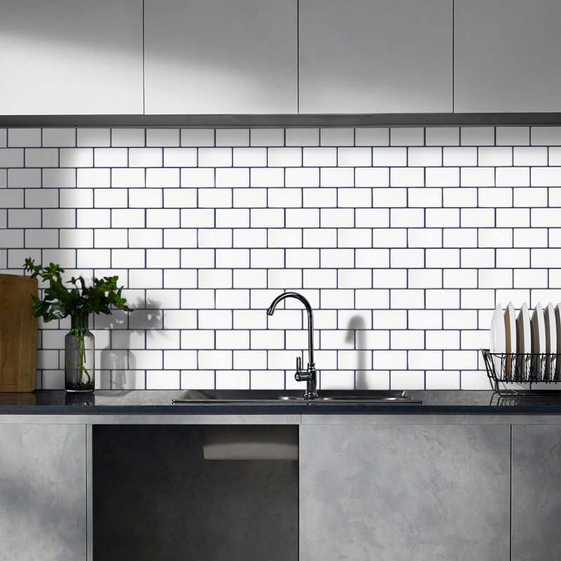 10Pcs Peel and Stick 1.2mm Backsplash Tiles, Grey/White
