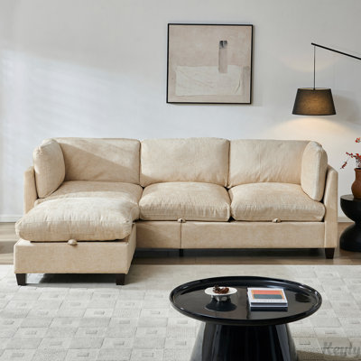 Canapé modulaire 96,5 po pour salon, canapé rembourré en chenille douce, canapé 3 places avec repose-pieds