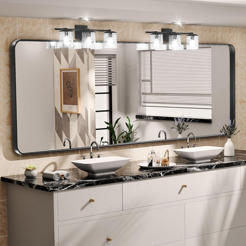 Miroir de salle de bain mural Cozy Design, 36 po x 72 po, Noir, Rectangle