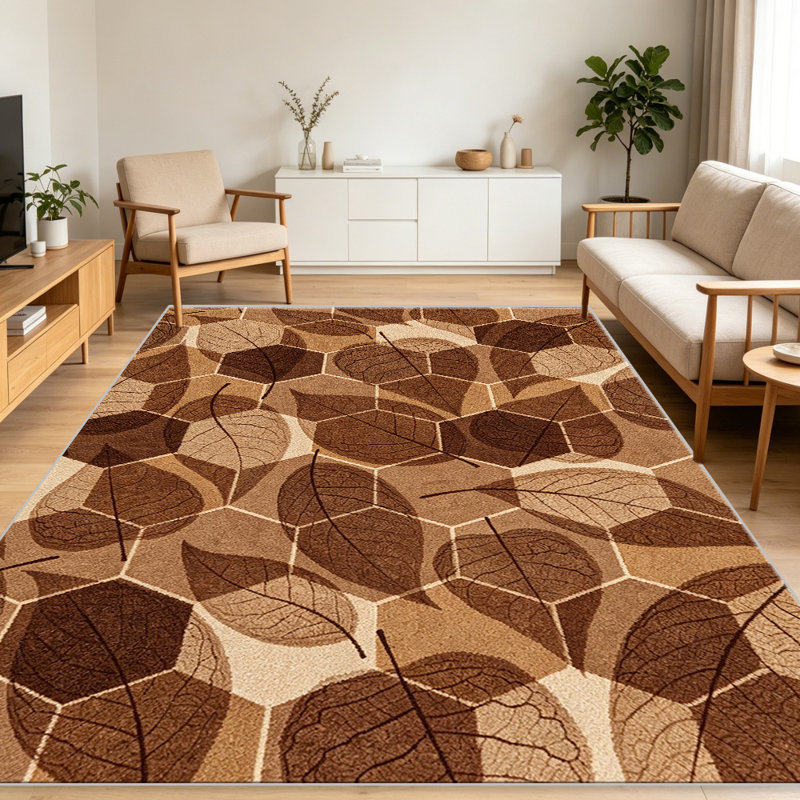 Brown Beige Leaf Geometric carpet-easy to clean, machine-washable, soft and comfortable; suitable for door mats, kitchens, living rooms, bedrooms, corridors, and laundry areas. Easy to clean, durable carpet for home decoration.