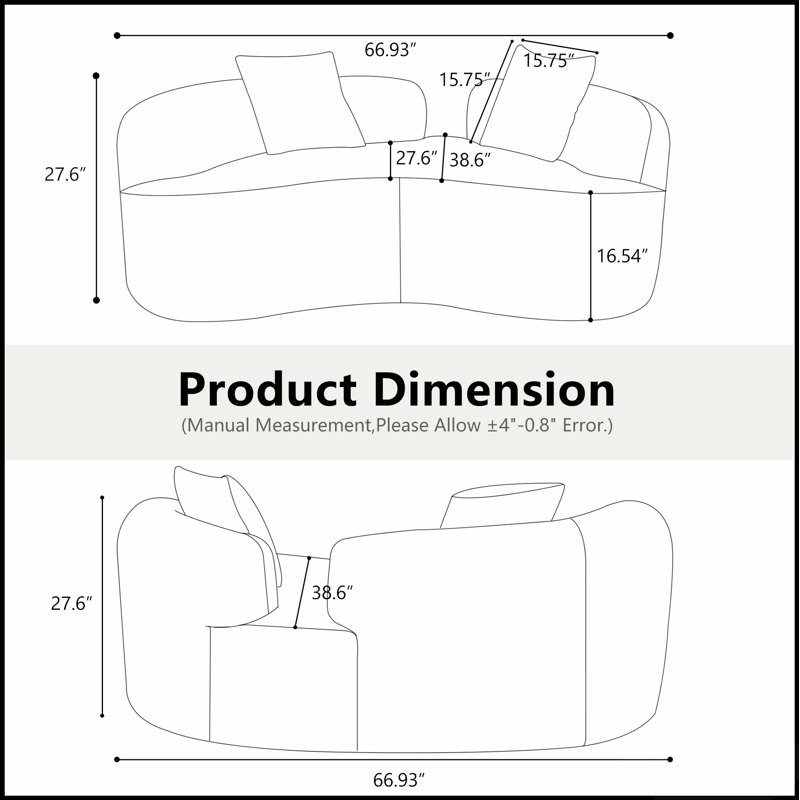 Causeuse incurvée de 72,8 po avec éponge à compression complète, tissu en velours de peluche, canapé sans assemblage pour petits espaces, capacité de 350 lb