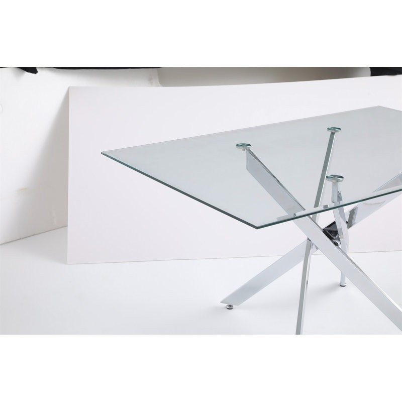 Table rectangulaire moderne en verre, Transparent / argent