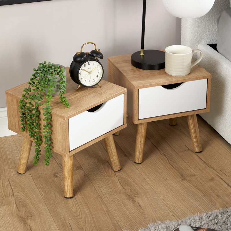 Clarinda Pair of 1 Drawer Scandi Bedside Table Units, Brown