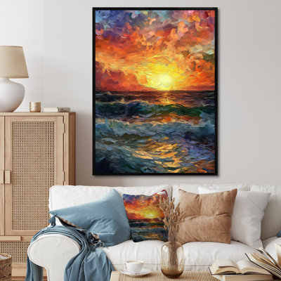 «Majestic Sunset Wild Waves Breaking At Shore I», reproduction d'art sur toile