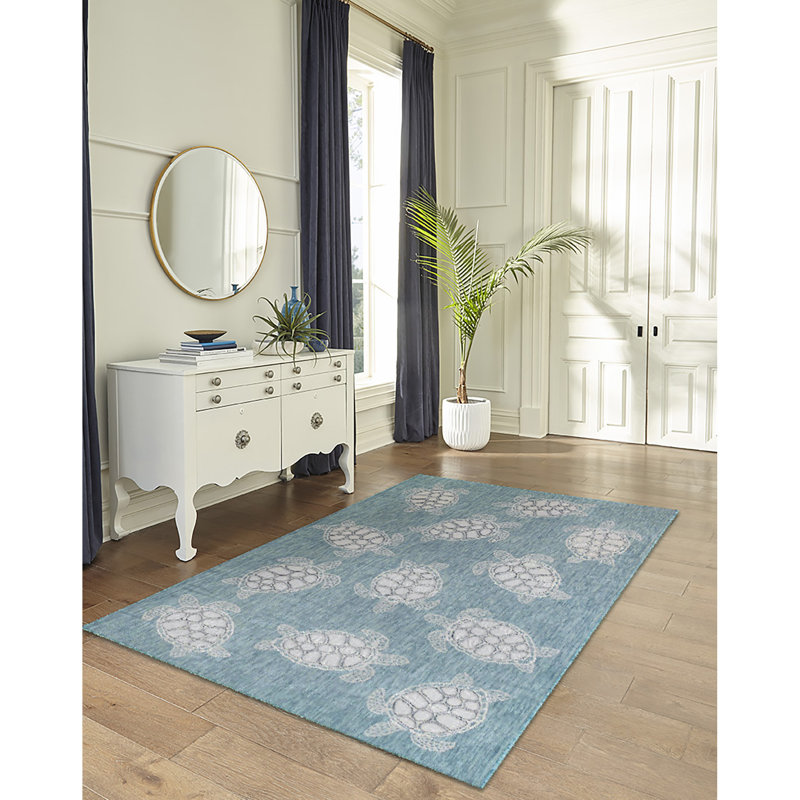 Sand & Stable Saldanha Machine Woven Aqua-Blue Indoor/Outdoor Rug ...