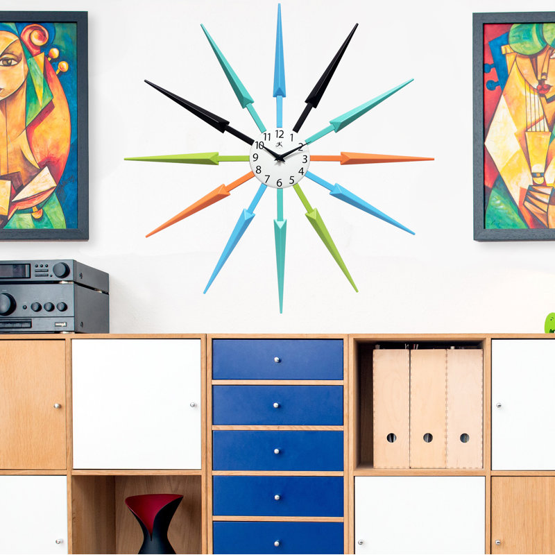 Horloge murale 24,5 pouces Donaway, Bleu / Orange / Noir