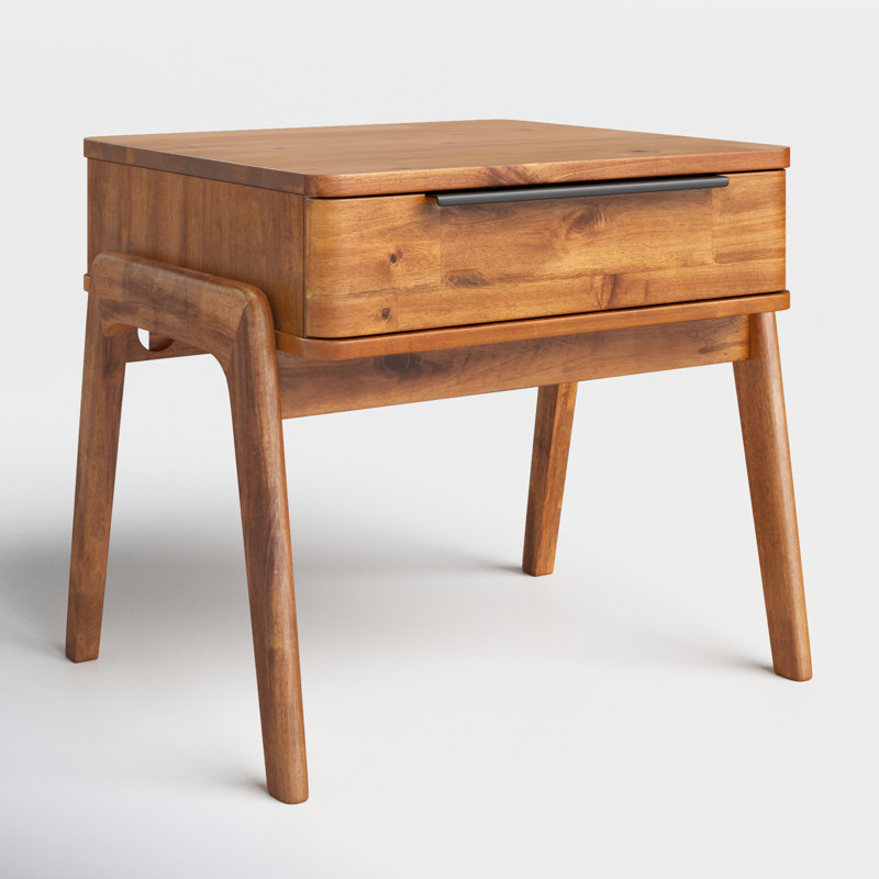Langton Warm Brown Acacia Wood and Metal End Table with Storage
