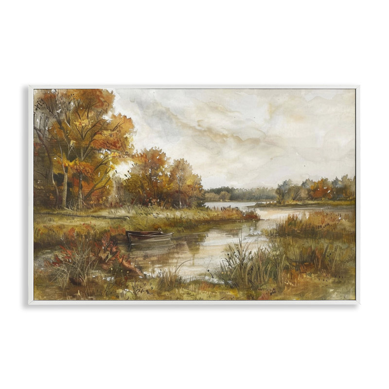  «Fall Scenic River Boat», art de la giclée encadrée par LSR Design Studio, H 12 po x l 18 po