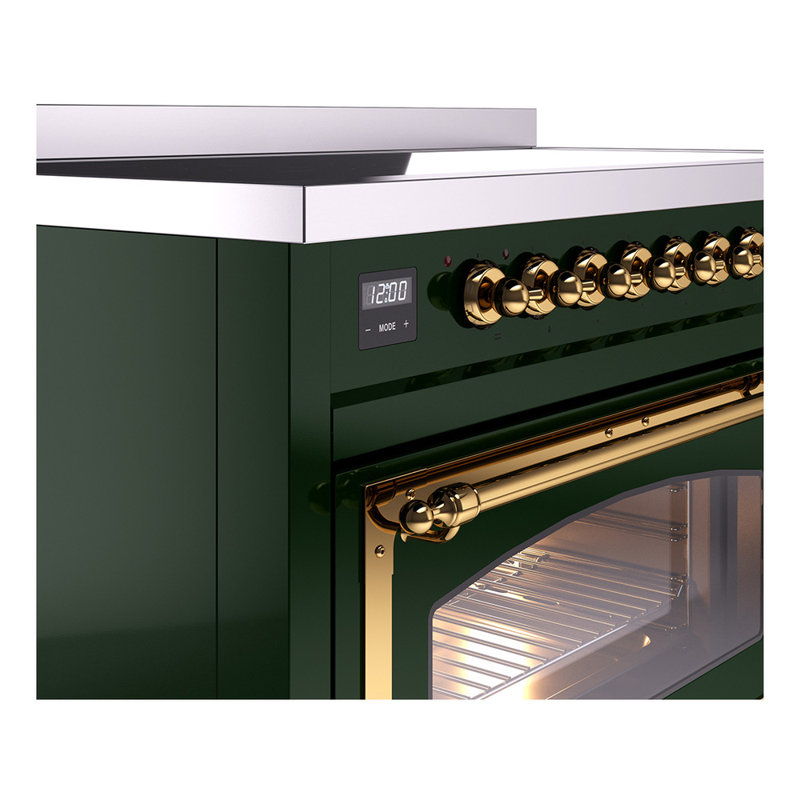 ILVE Nostalgie II Noblesse 48 in Induction Range, 6 Induction Elements (Glass Door), Emerald Green/Brass