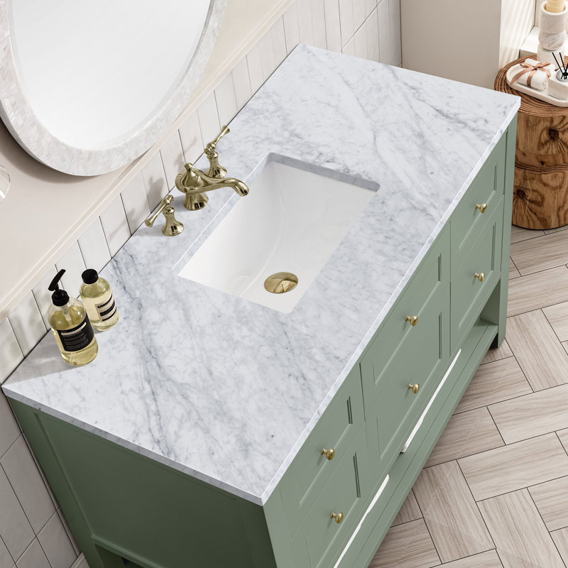 Breckenridge 48'' W Single Vanity, Carrara White, 8" Widespread, Smokey Celadon