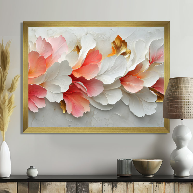 Or rose veiné marbré de pétales de fleurs II - fleurs abstraites, art mural, H 24 po x l 32 po, Floater Framed, Natural