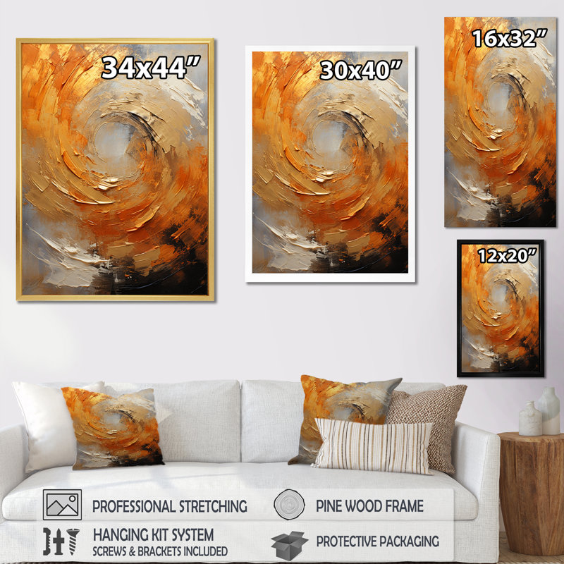 «Gold Orange Desert Mirage Spiral», reproduction sur toile à spirales abstraites, Toile tendue, H 44 po x l 34 po x P 1,5 po