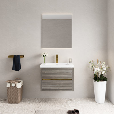 Meuble-lavabo de 30 po avec lavabo. Espace de rangement flottant gris cendré. Pré-assemblé pour plus de commodité. Organisation intérieure en forme de U. Comptoir en résine de pierre. Mécanisme de tiroir à fermeture silencieuse.