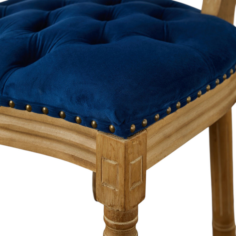 Amando 19.7" H Tufted Velvet Side Chair With Nailhead Trim Decor King Louis Back Solid Wood Dining Chairs, Blue