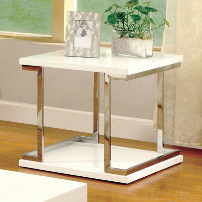 Contemporary Style White 1pc End Table Bottom Shelf High Gloss Lacquer Coating Chrome Frame Accents Living Room Furniture