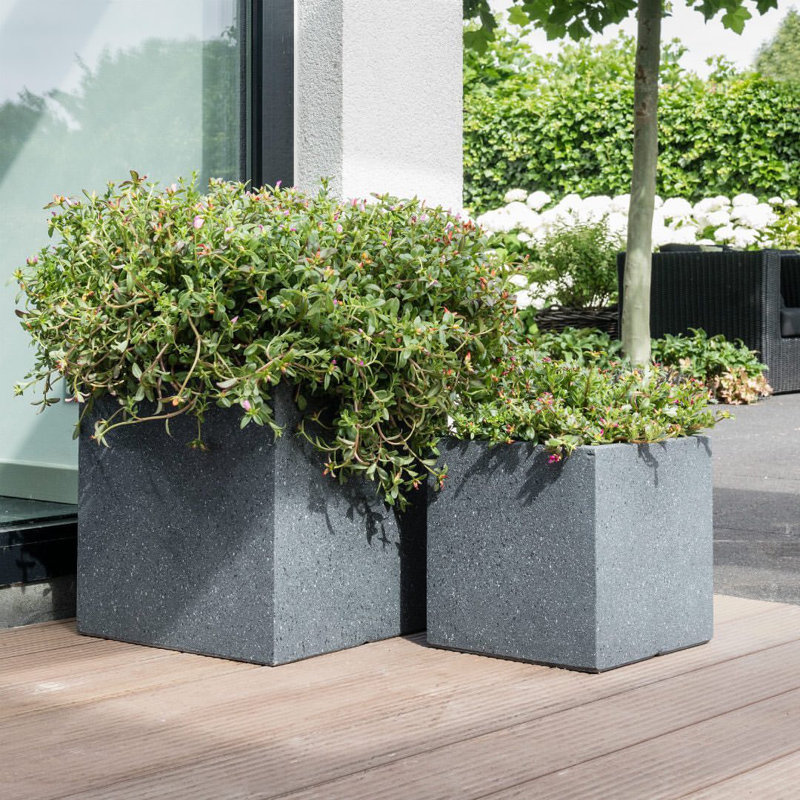 Textured Concrete Effect Square Planter By Idealist Lite, 31cm H x 30cm W x 30cm D