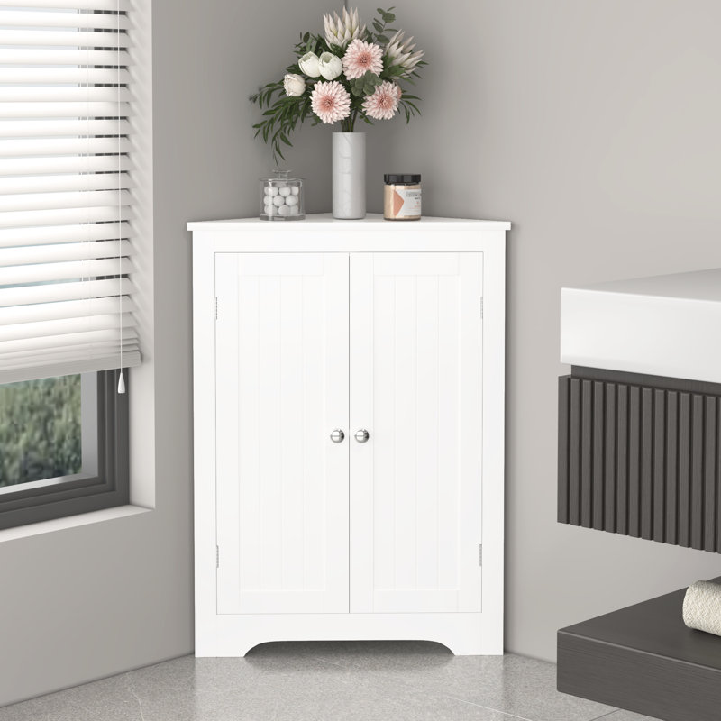 Armoire de plancher au sol avec 2 portes et tablettes réglables, armoire de rangement étroite autoportante, armoires de rangement en coin