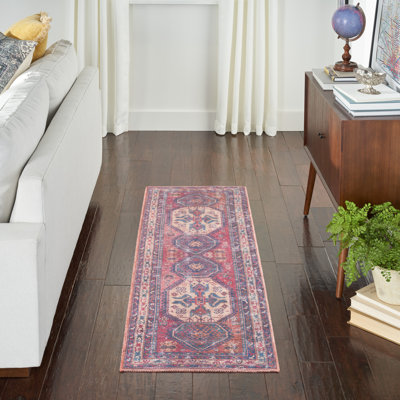 Machine Washable Southwestern Navy/Muted Red/Beige Area Rug