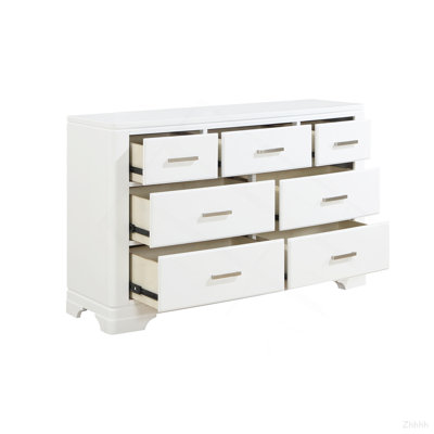 Commode de rangement moderne à finition blanche avec 7 tiroirs Smooth Glides