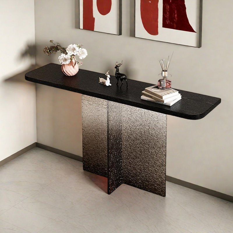 Console moderne et moderne en acrylique, H 29,53 po x l 55,12 po x P 11,81 po, Transparent/noir