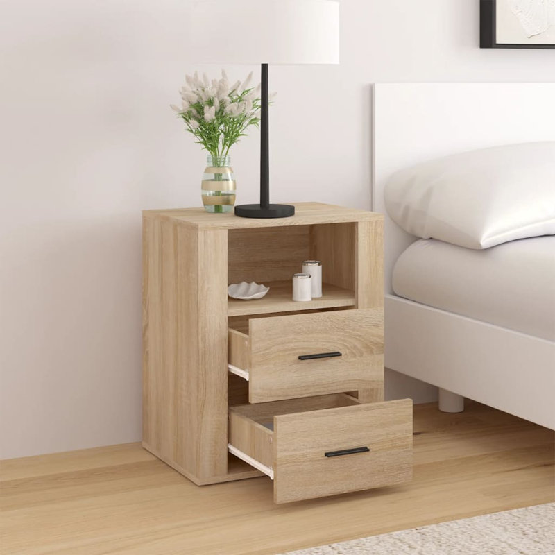 Jannika 50cm W Manufactured Wood Bedside Table, Oak