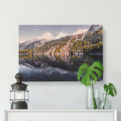Antholzer See Lake in Italy - Wrapped Canvas Painting Pint - Wrapped Canvas