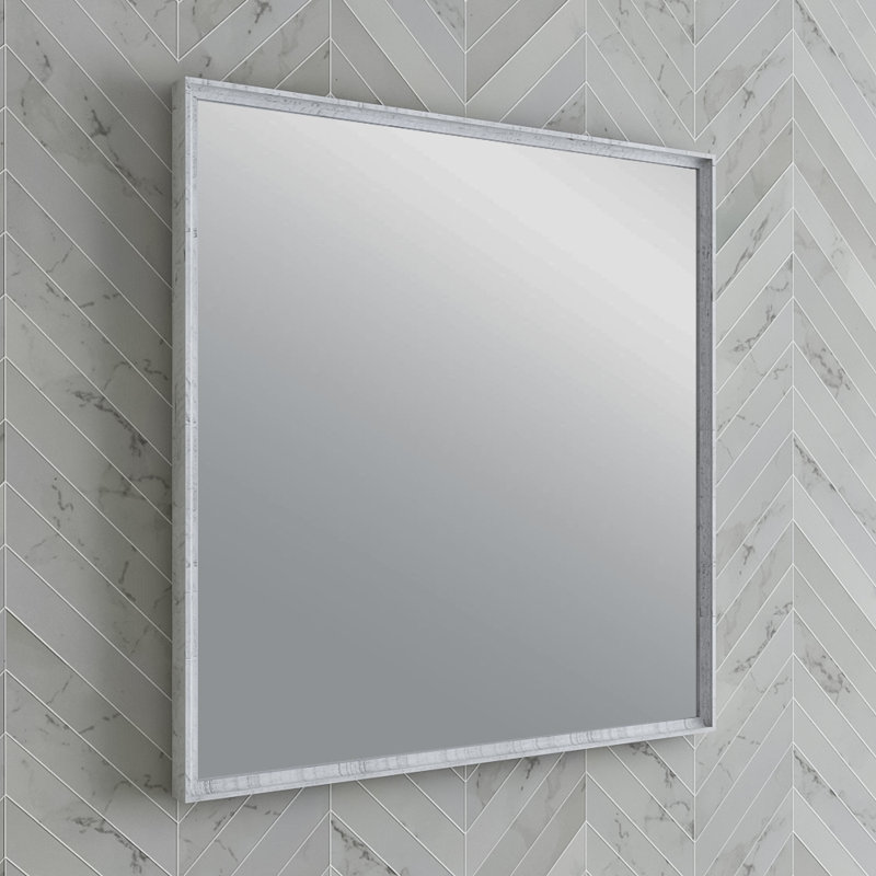 Formosa Rustic White 32" Square Solid Acacia Wood Bathroom Vanity Mirror