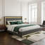 Storage Bed With 4 Drawers, USB Ports & LED Lights, Linen Upholstered Wingback Bed Frame, Grey & Beige-1727974183-1725202027