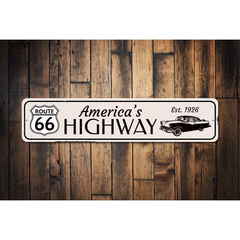 Enseigne en aluminium Est 1926 Route 66, H 6 po x l 24 po x P 0,063 po