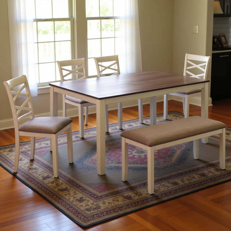 Ensemble de table à manger 6 pièces avec banc, ensemble de table à manger en bois pour 6 personnes, ensemble de table à manger moderne pour 6 personnes pour la salle à manger, cuisine, gris et blanc deux tons