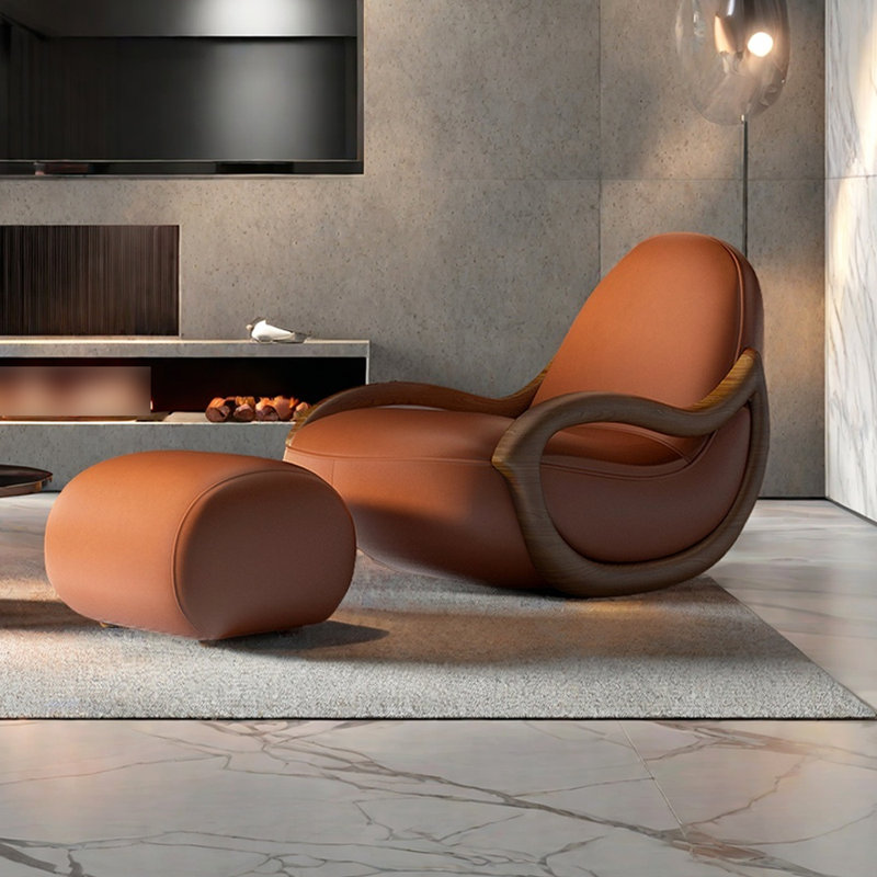 Leisure Faux Leather Rocking Chair with Ottoman, Orange