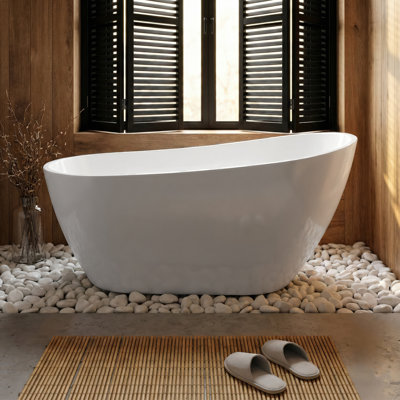 100% Acrylic Freestanding Bathtub, Soaking Tub with Heat Retention, Ergonomic BathTub for Bathroom