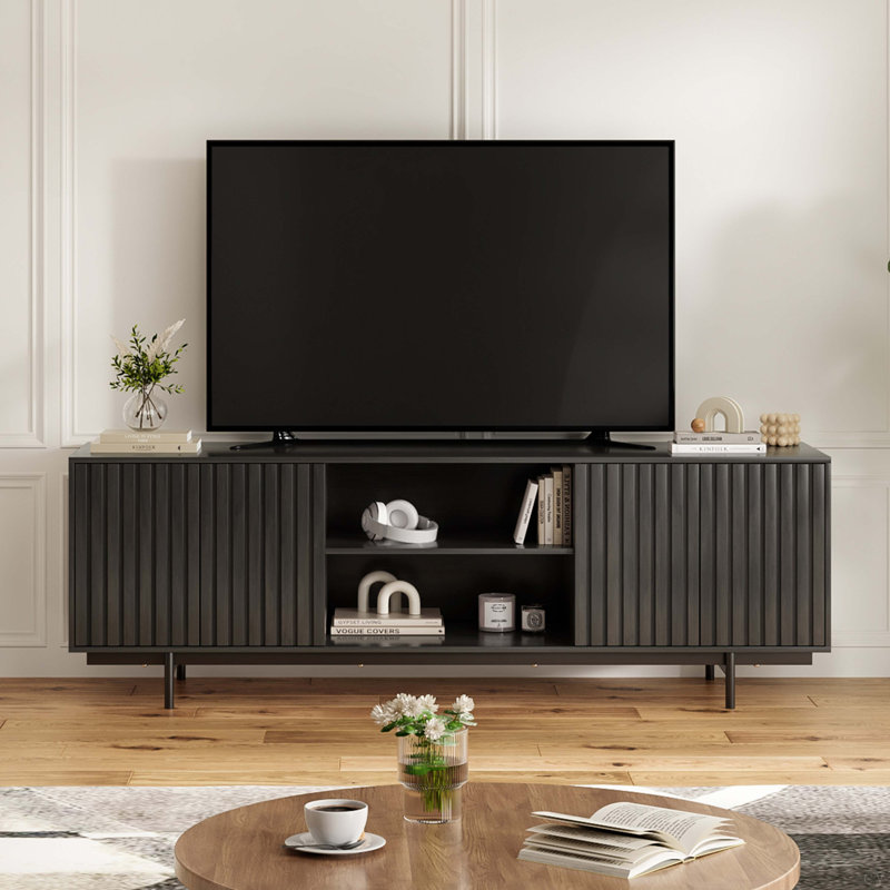 Meuble télé Mid-Century pour téléviseur de 75 po ou moins, Noir