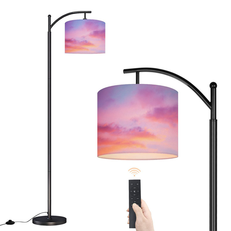 Lampe sur pied à arc avec abat-jour réglable rose ciel, couleurs bleues pastel, coucher de soleil, lampe sur pied, 3 températures de couleur, intensité variable, grand pôle avec interrupteur au pied pour la chambre à coucher