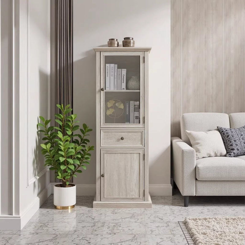 Armoire de rangement blanche de 65 po de hauteur avec portes et tiroir en verre - Buffet autoportant pour le salon, la cuisine, l'organisation de bureau