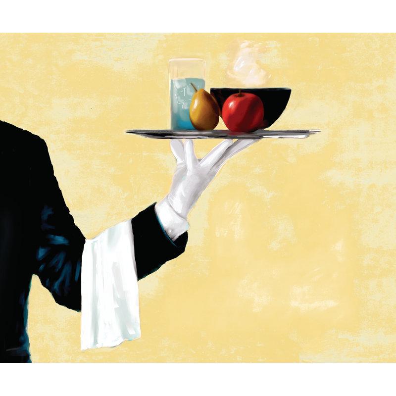Waiter with Food I - Painting Print, 30cm H x 46cm W, Wrapped Canvas