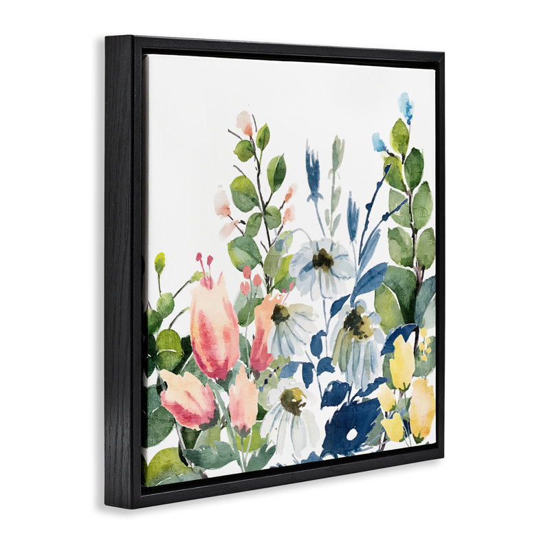 "Assortiment de fleurs printanières encadrées" par Kim Allen, Cadre flottant noir de jais, H 18 po x l 18 po