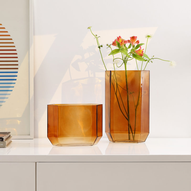 Noreno Glass Vase, Orange Tint