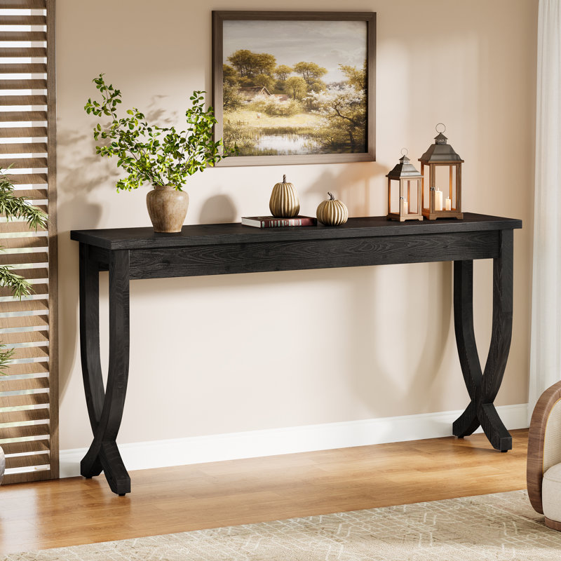 63-Inch Solid Wood Console Table, Farmhouse Entryway Table, Black