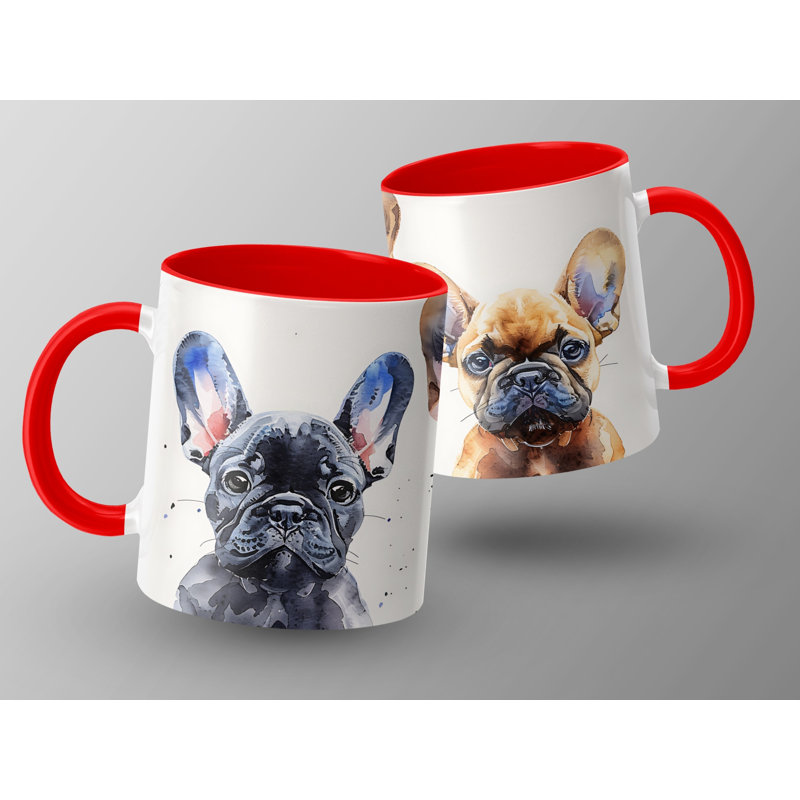 French Bulldog Watercolor Design 11oz Coffee Mug, 3, Red
