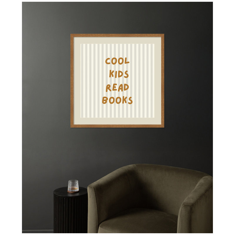 «Cool Kids Read Books Stripes Square» par Laura Moss, reproduction d'art encadrée, H 25 po x l 25 po