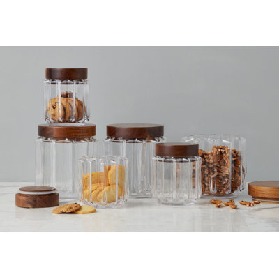 Pot cannelé en verre, couvercle en bois